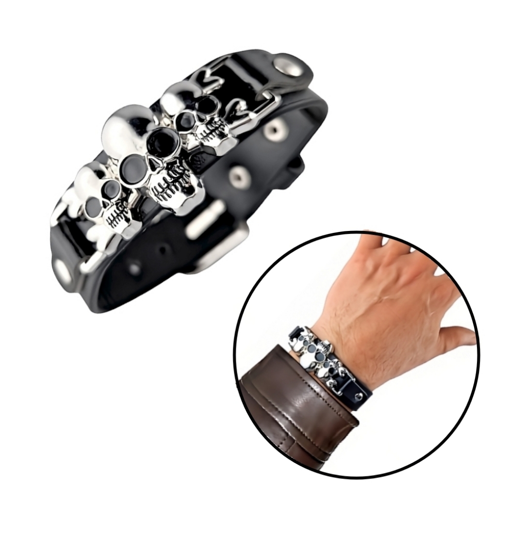 Armband mit Totenkopf Motiv Herren Modeschmuck Biker Motorrad Vintage Schwarz