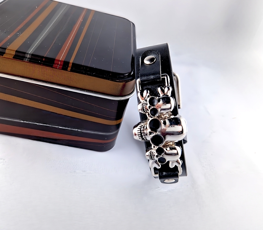 Armband mit Totenkopf Motiv Herren Modeschmuck Biker Motorrad Vintage Schwarz – Bild 3