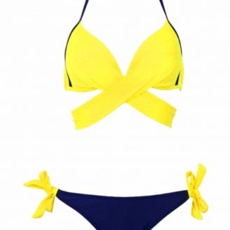 Damen Bikini Set Neongelb Blau 2 Teilig Push Up mit Schlaufe Schleife S M L XL