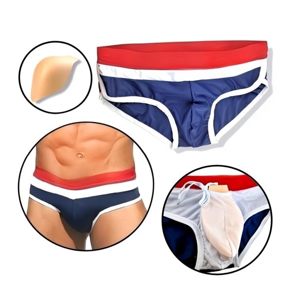 Männer Badehose Push Up Gepolstert 3D Pad Schwimmhose Herren Badeshort Blau Weiß Rot M L XL XXL