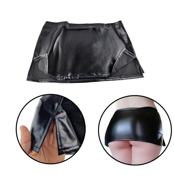 Damen Minirock Lederoptik Eng Kurz Rock Bleistiftrock Wetlook Naßlook Schwarz