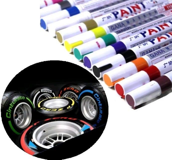 Altaroo 4 Stück Reifenstift Set - Weiß & Rot, Wasserfest Für Auto & Motorrad Reifen, 14,4 Cm