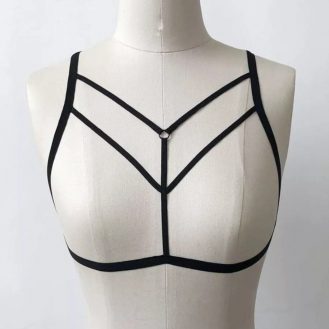 Damen Dessous Käfig BH Cage Bandage Riemchen Gothic Schwarz S M L XL