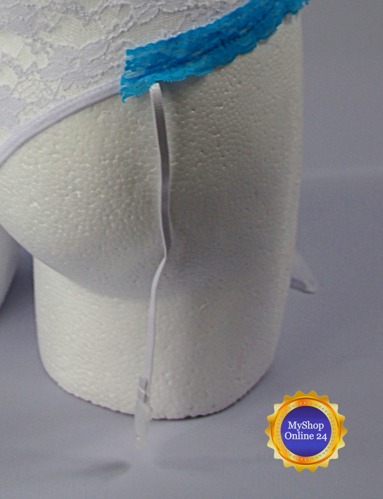 Damen Dessous Ouvert Reizwäsche Spitze BH Tanga Nachtwäsche Unten Offen mit Strapshalter Weiß – Bild 5