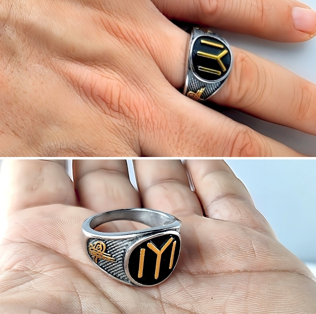 Fingerring IYI Zeichen Symbol Damen Herren Ring Gr.10 Schwarz Modeschmuck – Bild 3