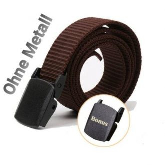 Herren Damen Gürtel Braun Metallfrei Kunststoff Schnalle 120cm Metalllos