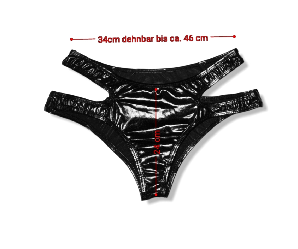 Kreative Damen Slip Latexoptik Unterhose Wetlook Naßlook Effekt Lederoptik Höschen Schwarz – Bild 2