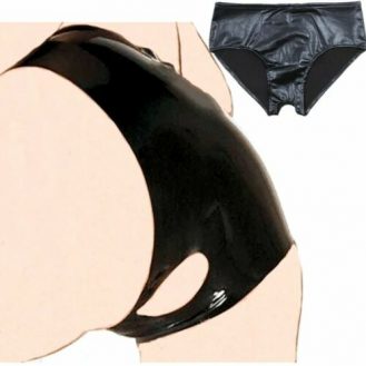 Damen Wetlook Slip Unterhose Schwarz Lederoptik Einheitsgröße