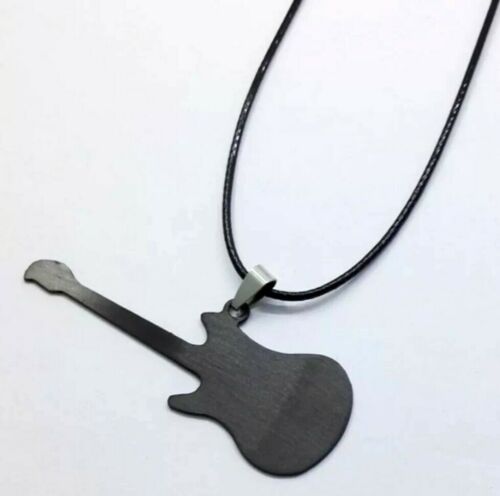 Gitarren Anhänger Schwarz Edelstahl mit Halsband Musik Jazz Modeschmuck E-Gitarre – Bild 3