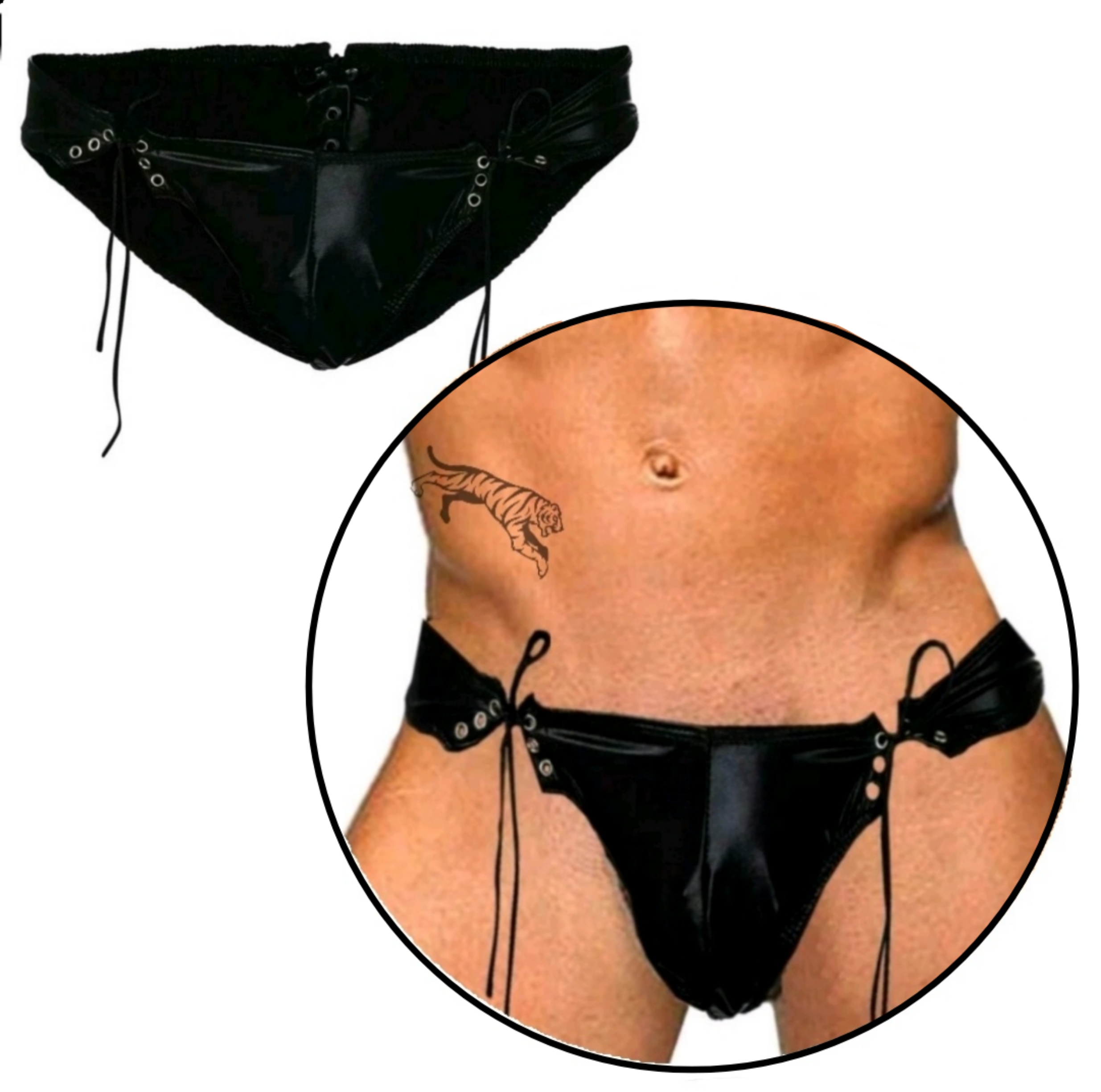 Kreative Herren Schnur Unterhose Wetlook Männer Tanga Slip Unterwäsche Schwarz