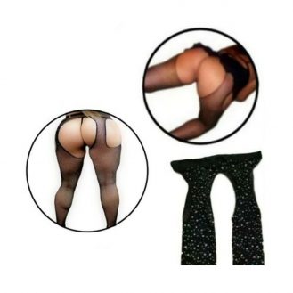 Damen Ouvert Strumpfhose mit Strasssteine Bodysuit Schwarz Reizwäsche Dessous