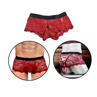 Männer Reizwäsche Herren Boxershort Transparent Unterwäsche Weinrot Rot S M L XL
