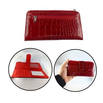 Damen Herren Geldbeutel Frauen Krokodesign Brieftasche Geldbörse Rot Reißverschluss Weinrot 18x10cm