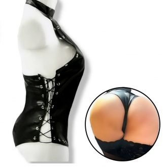 Damen Body Lederoptik Wetlook Schwarz BDSM Fetisch S M L XL