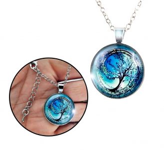 Halskette Glas Anhänger Rund Baum Umwelt Erde Universum Natur Modeschmuck Grün Wald