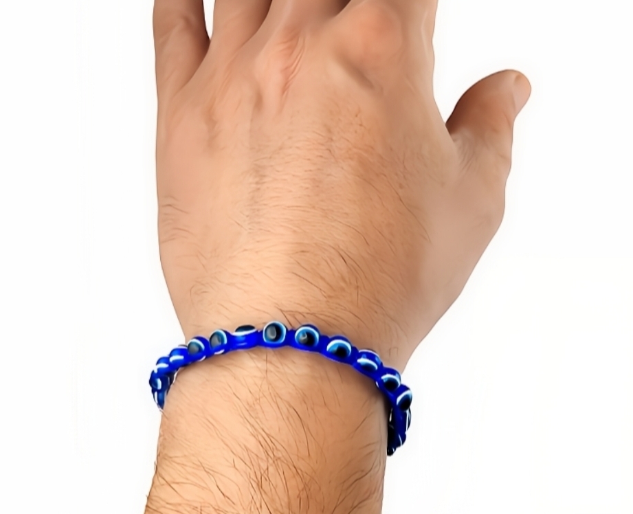 Blaues Armband mit Nazar Boncuk Blaue Auge Perlenoptik Geflochten – Bild 3