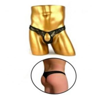 Männer G-String Schwarz Transparent Slip Tanga Vorne Offen
