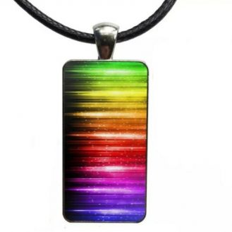 Regenbogen Glas Anhänger Halskette Modeschmuck Farbig Rechteck