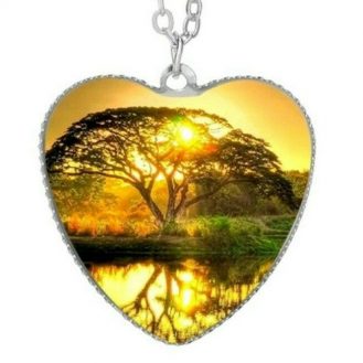 Halskette mit Glas Anhänger Baum Umwelt Erde Sonnenuntergang Universum Herz Natur Schmuck
