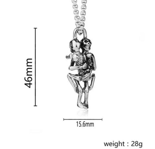 Halskette mit 2 Skelett Liebe Erotik Paar Umarmung Schmuck Edelstahl Schädel – Bild 2