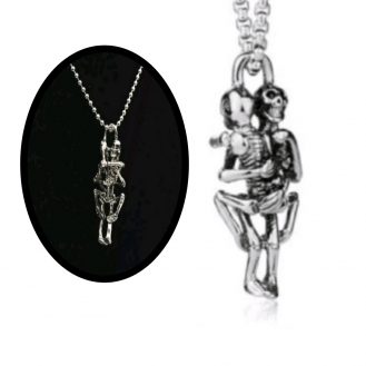 Halskette mit 2 Skelett Liebe Erotik Paar Umarmung Schmuck Edelstahl Schädel
