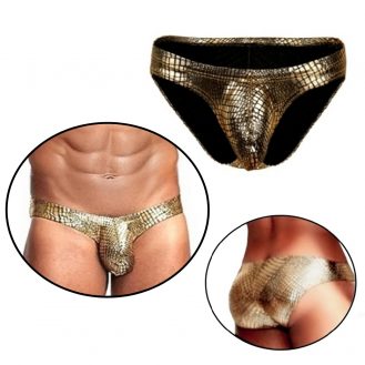 Herren Unterhose Lederoptik Slip Unterwäsche Krokodesign Goldfarbe S M L XL XXL