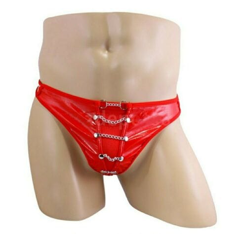 Kreative Herren Slip mit Kette Unterhose Wetlook Männer Tanga String Dessous Rot – Bild 2