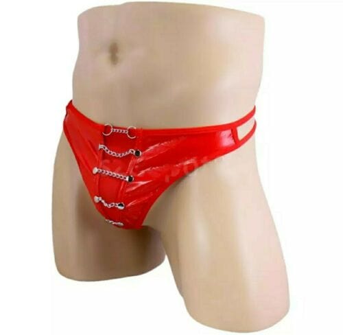 Kreative Herren Slip mit Kette Unterhose Wetlook Männer Tanga String Dessous Rot – Bild 3