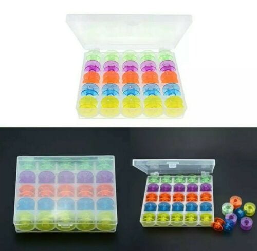 25 Spulen für Nähmaschine mit Box Spulenkapseln Nähmaschinenspulen Kunststoff