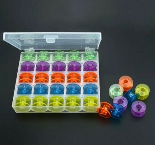 25 Spulen für Nähmaschine mit Box Spulenkapseln Nähmaschinenspulen Kunststoff – Bild 5