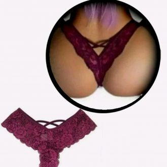 Damen Dessous Reizwäsche Slip Unterwäsche Spitze Lila Weinrot S - XXXL