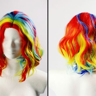 Damen Perücke Bunt Regenbogen Mehrfarbige Mittellange Farbige Haare Kostüm