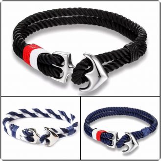 Armband mit Anker Seemansknoten Schifferknoten Hakenverschluß Schmuck Blau Weiß Schwarz