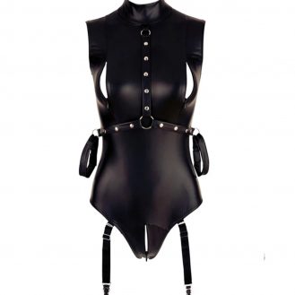 Damen Body Fessel Strapshalter Fetisch BDSM Lederoptik Schwarz S-XXL