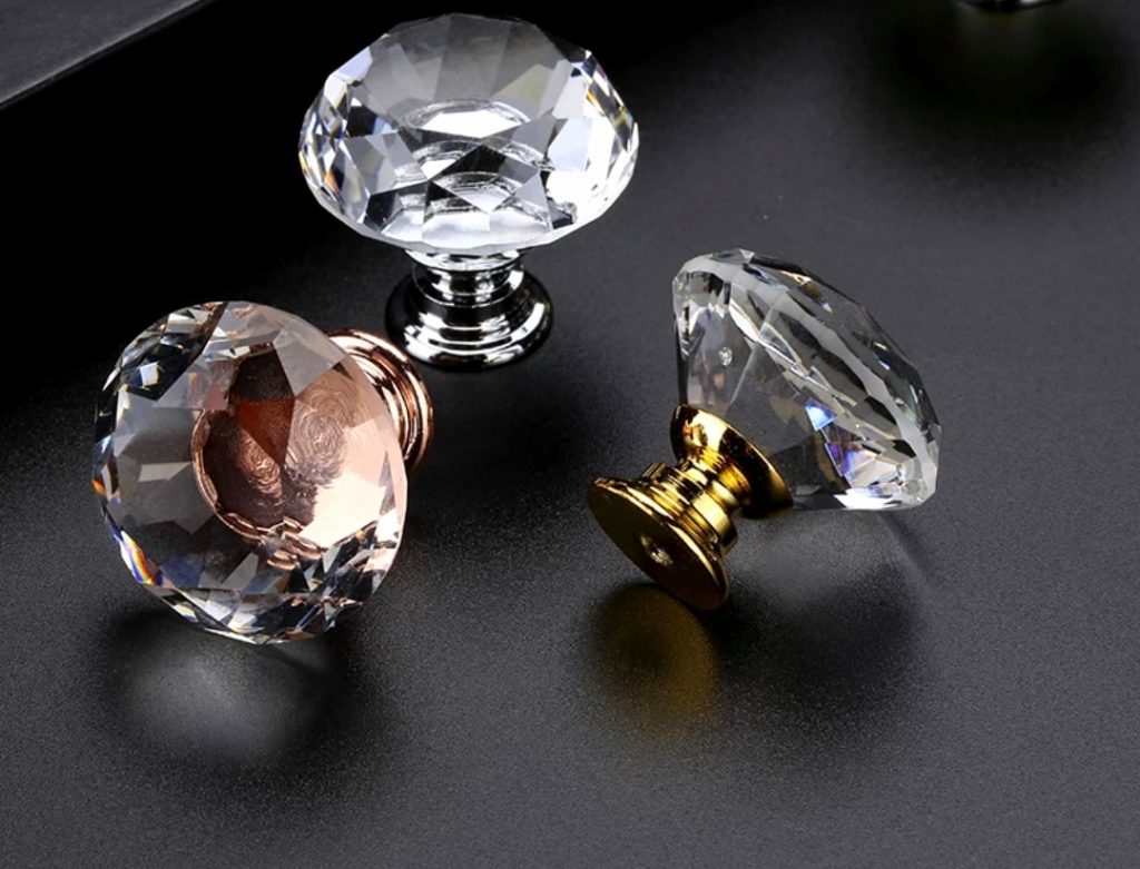 Türgriffe Kristallgriffe Diamantform Möbelgriff Schrankgriff Rosa