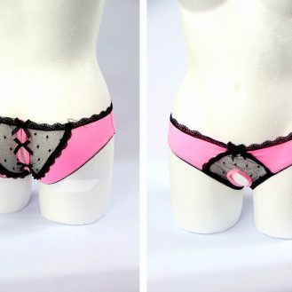 Damen Reizwäsche Slip Unten Frei mit Loch Spitze Frauen Unterhose Panty Rosa M L XL 2XL