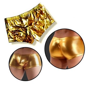Herren Unterhose Boxershort Lederoptik Naßlook Goldfarbe Für Männer S M L XL 2XL