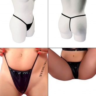 Kreative Wetlook Damen String Tanga Unterhose G-String Schwarz Einheitsgröße