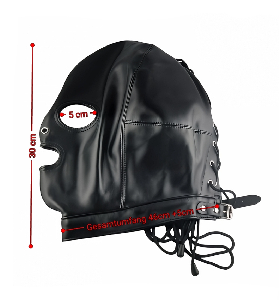 Gesichtsmaske Schwarz Lederoptik Maske Schnur Verschluss Fetisch Kunstleder BDSM Rollenspiele – Bild 4