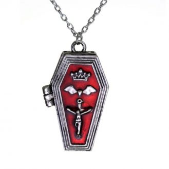 Halskette Sarg Anhänger Kreuz Rot Kreuzigung Schmuck