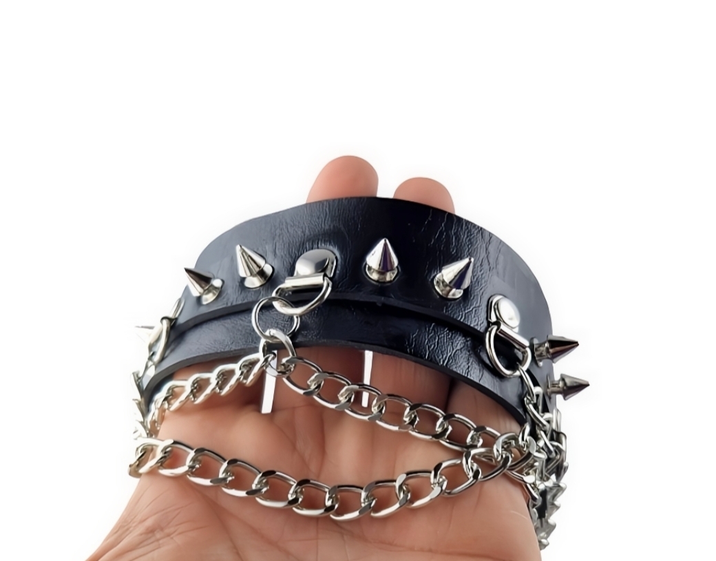 Halsband mit Kette und Nieten Fetisch BDSM Frauen Männer Halskette Schwarz – Bild 5