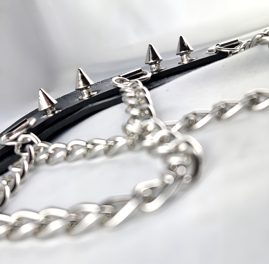 Halsband mit Kette und Nieten Fetisch BDSM Frauen Männer Halskette Schwarz – Bild 3
