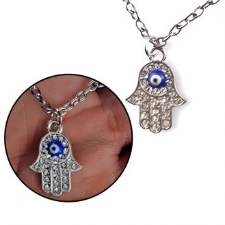 Elegante Hand mit blaue Auge Nazar Boncuk Mini Anhänger Modeschmuck Fatimas Hand mit Halskette