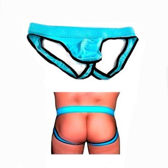 Herren Ouvert Unterhose Pofrei Männer Slip Netzmuster Hinten Frei S M L XL Blau