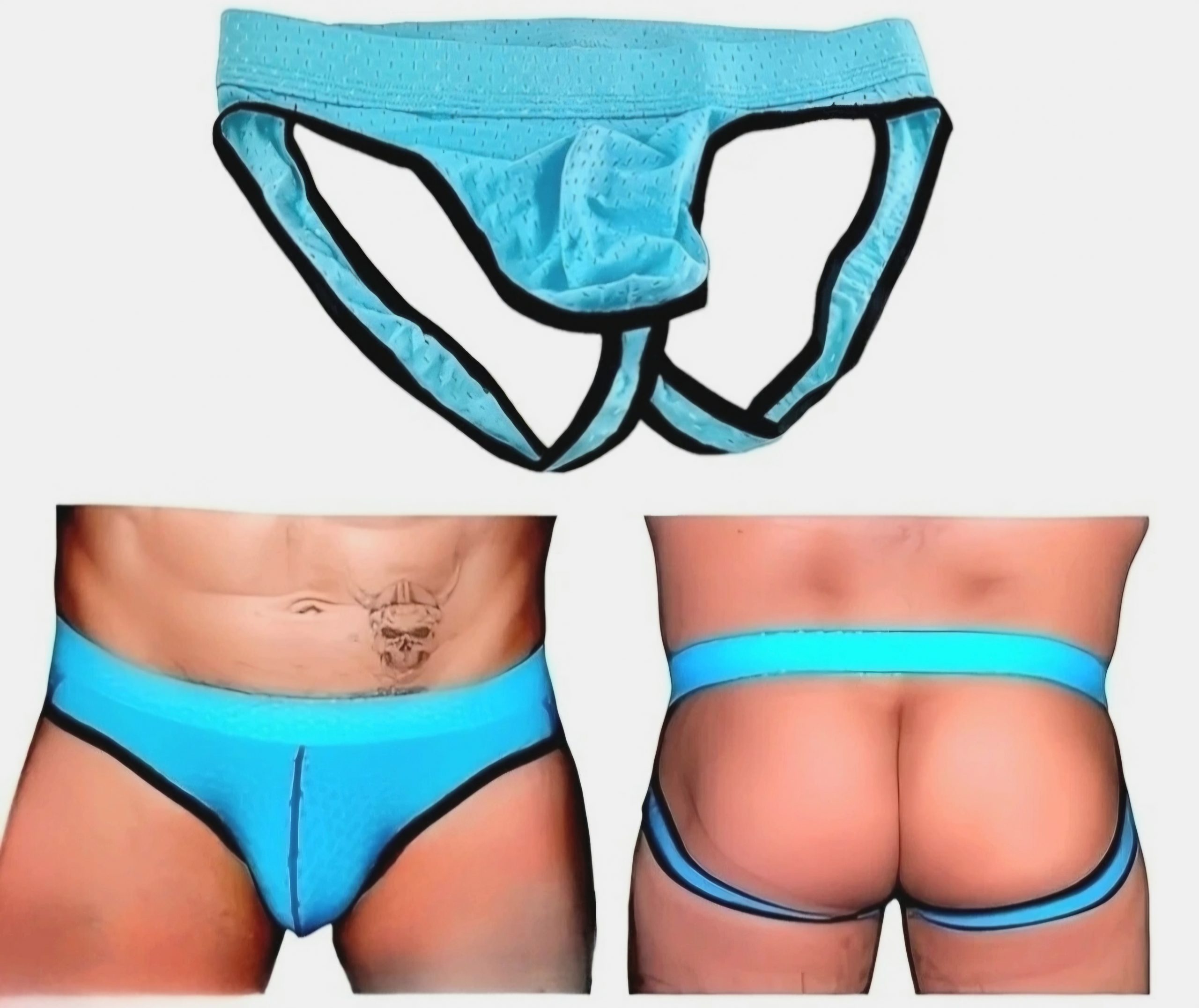 Herren Ouvert Unterhose Pofrei Männer Slip Netzmuster Hinten Frei S M L XL Blau – Bild 3