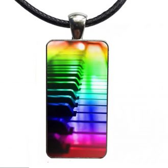 Regenbogen Klavier Musikmotiv Anhänger Modeschmuck Farbig Rechteck Klaviertasten