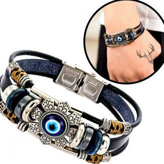 Schwarzes Armband mit Nazar Boncuk Blaue Auge Blick Hand Arm Schmuck Armreif