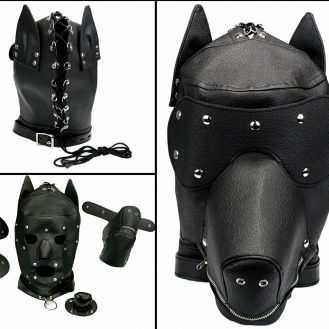4 Teiliges Gesichtsmaske Hundemaske Hunde Kostüm Maske Schwarz mit Augenbinde Ohren