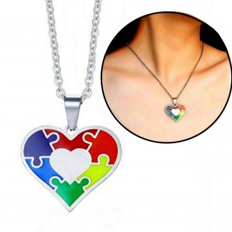 Damen Herz Regenbogen Anhänger mit Halskette Modeschmuck