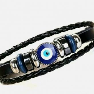 Schwarzes Armband mit Nazar Boncuk Blaue Perlenoptik Schmuck